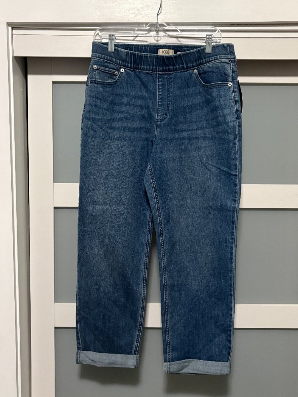 LOGO Lori Goldstein Boyfriend Jeans Capris Ankle sz 10 Stretch denim NWT NEW